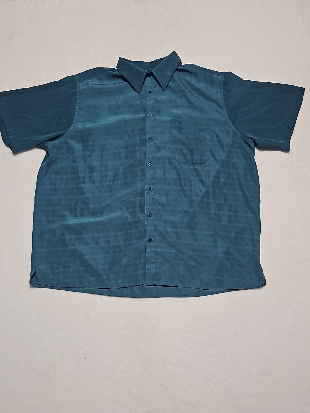 Canyon Ridge 2XL Teal Blue‎ Grid Pattern Short Sleeve Button Down Shirt Pocket